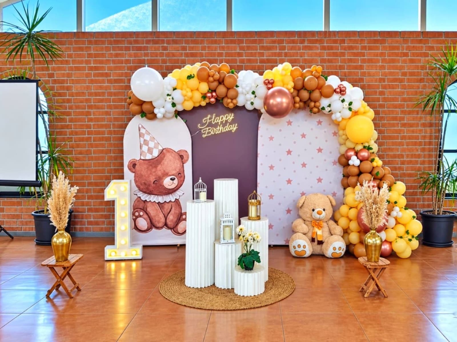 Teddy bear first birthday backdrop