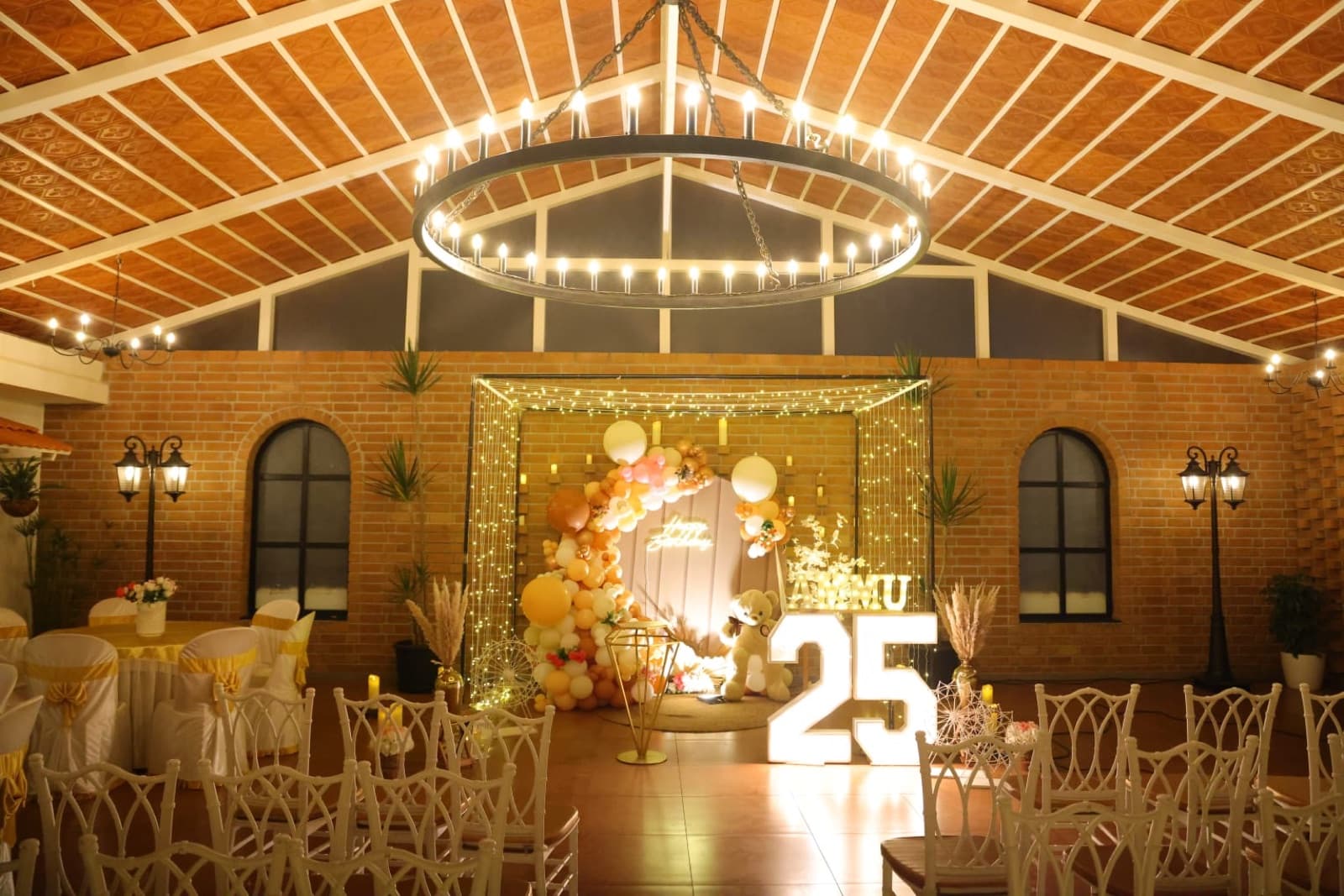 Evening celebration lit by the chandelier