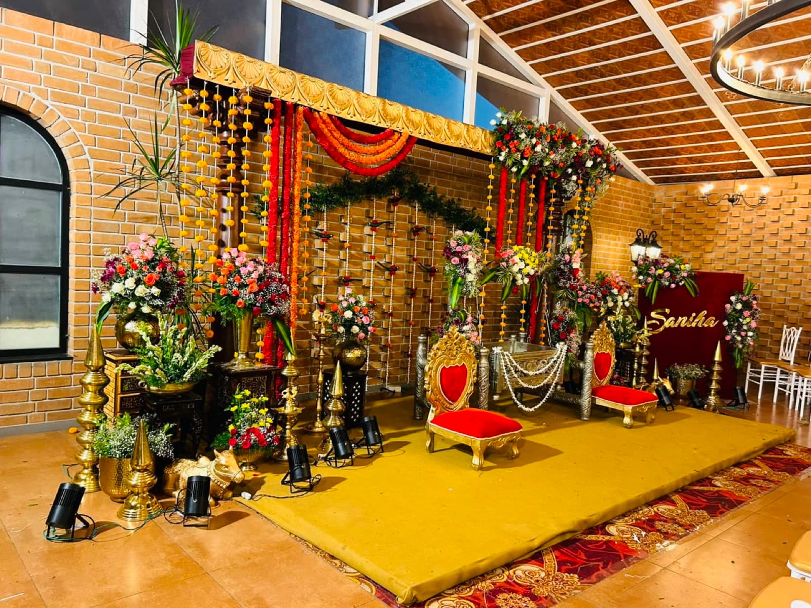 Engagement stage with marigold strings