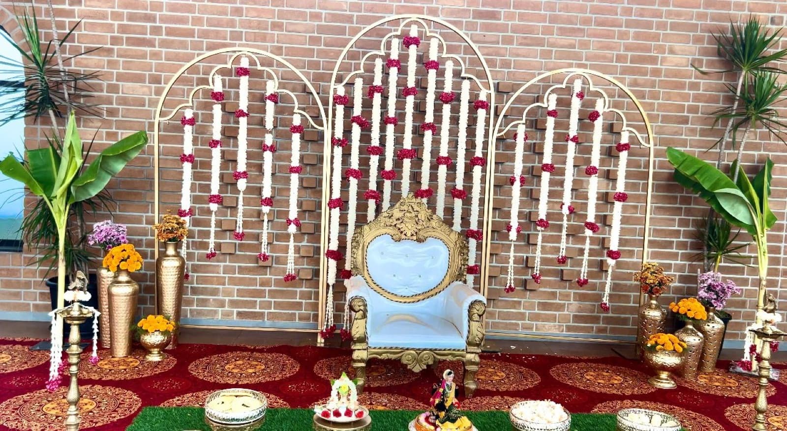Jasmine arches with a white throne